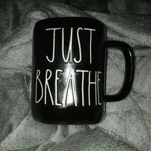 Rae Dunn "Just Breath" black mug nwt